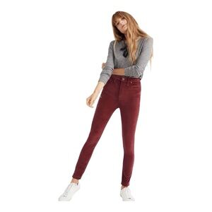 Madewell 10" High-Rise Skinny Jeans Stretch Velvet Edition burgundy size 32